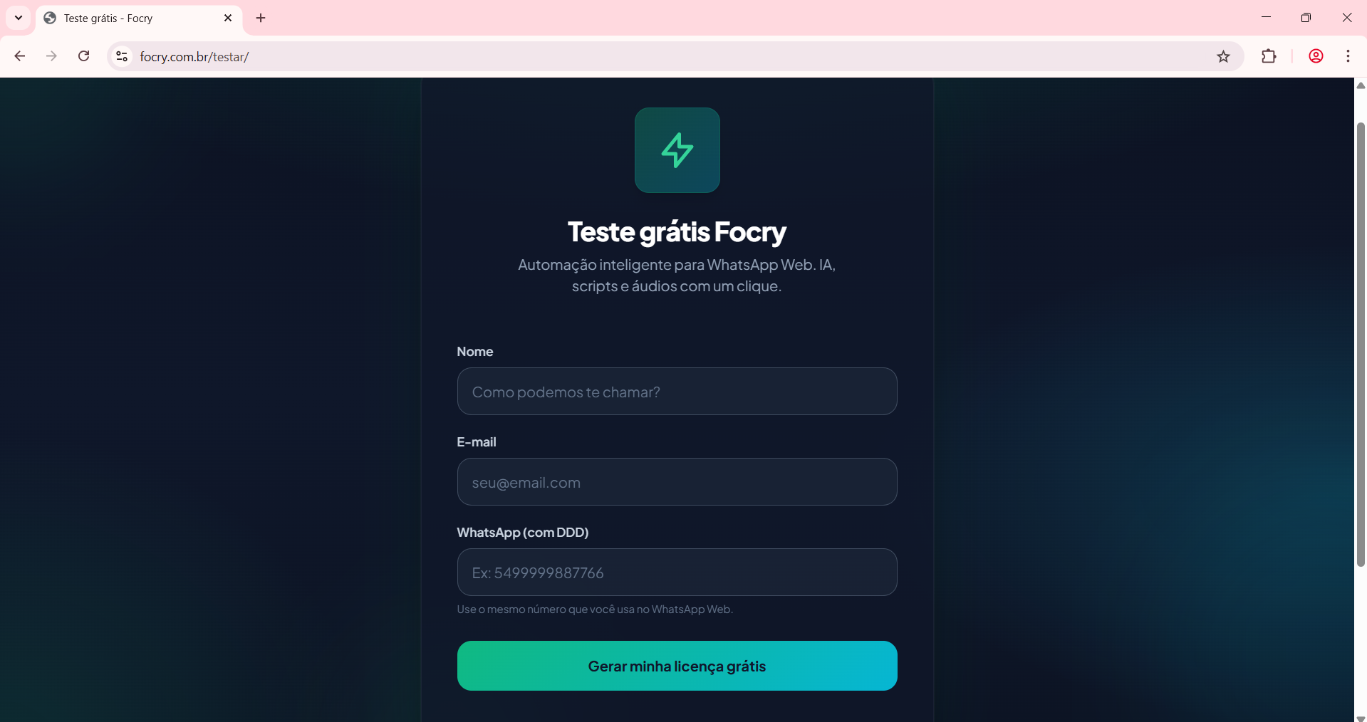 Gerar licença grátis Focry