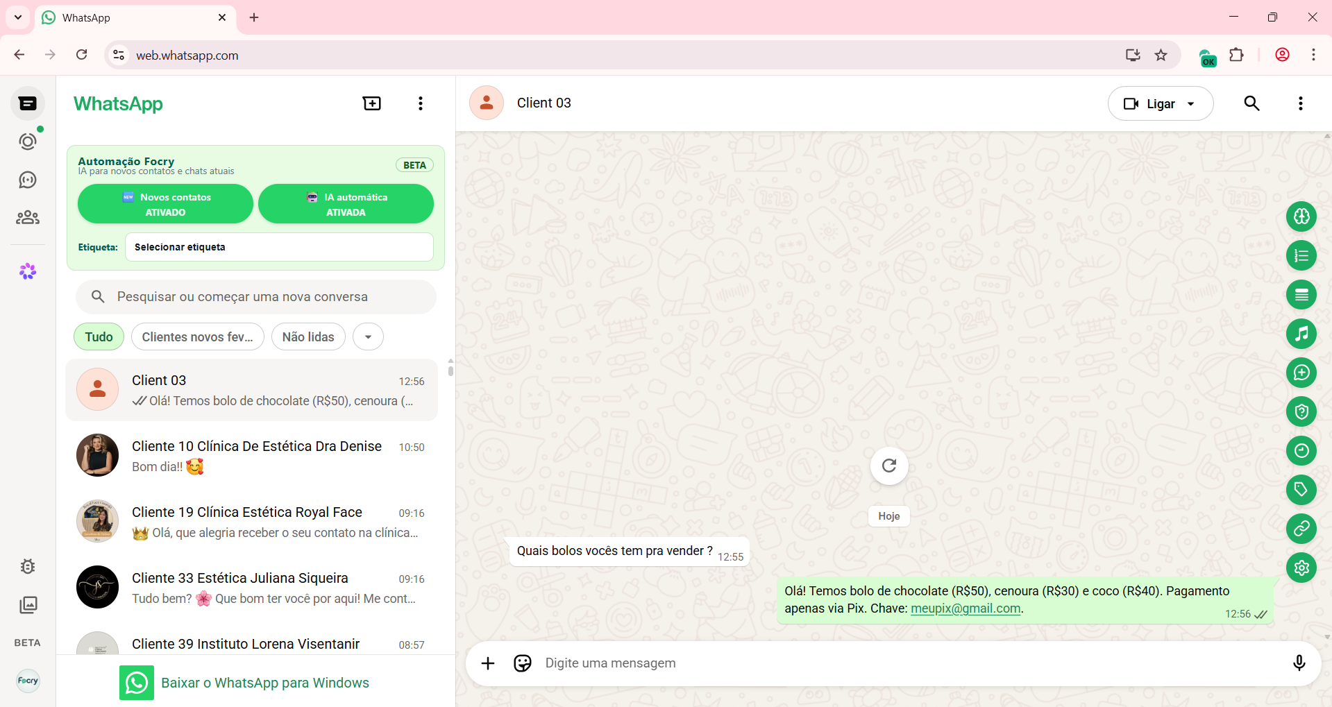 IA automática ativa na Focry