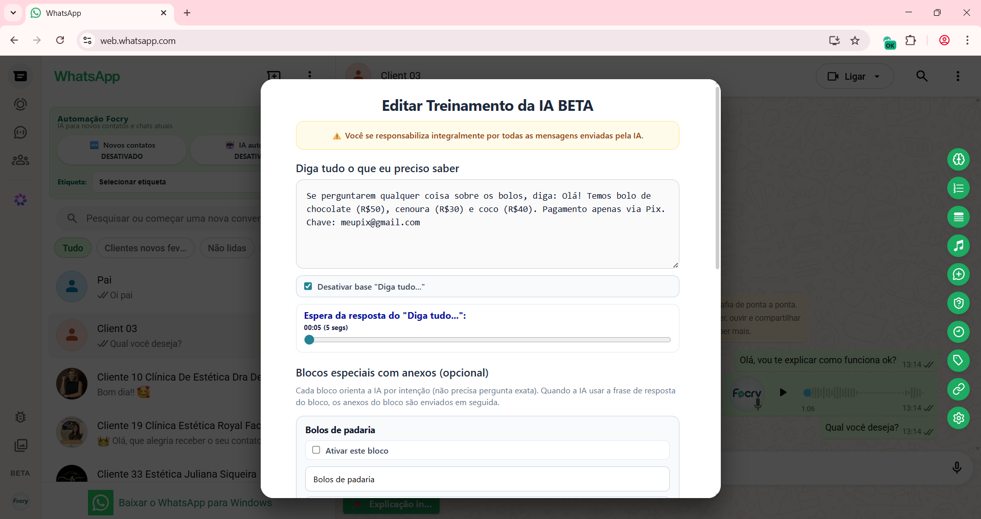 IA automática da Focry no WhatsApp
