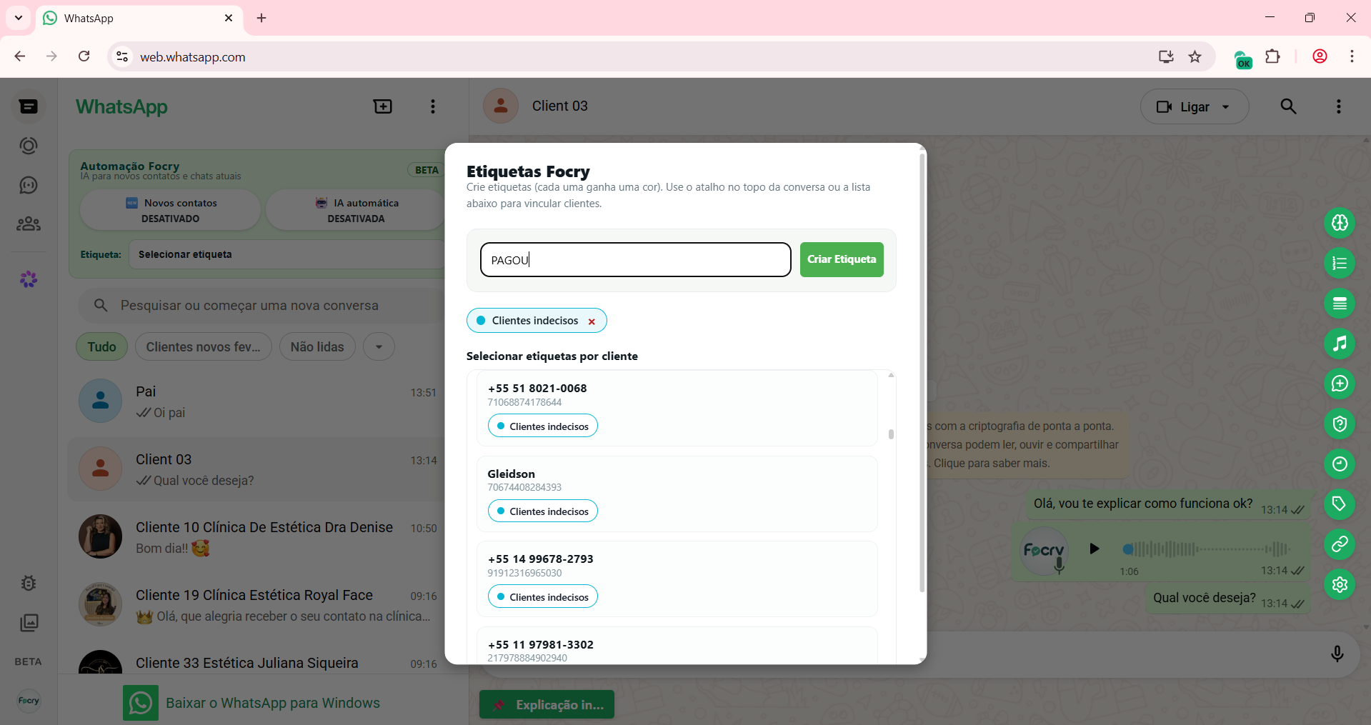 Função 5 - Etiquetas personalizadas para clientes