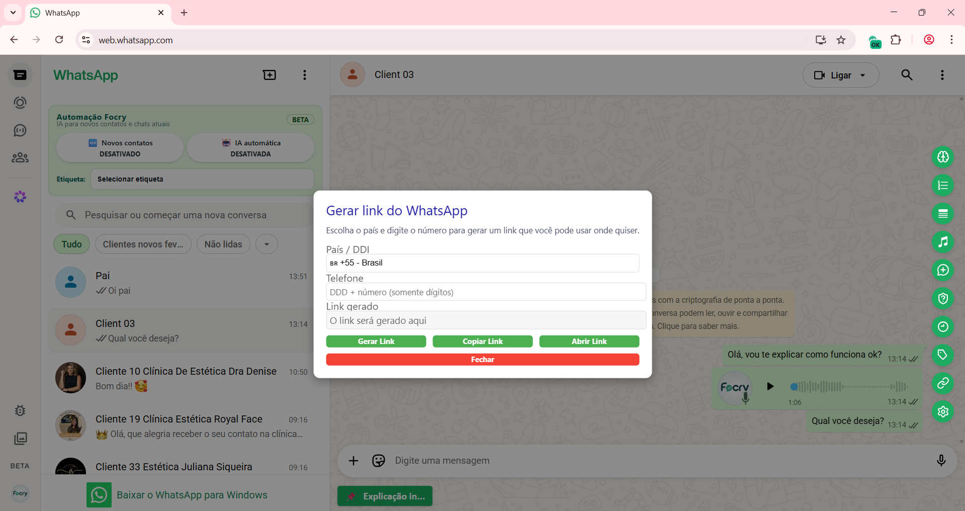 Função 6 - Gerar link do WhatsApp em 1 clique