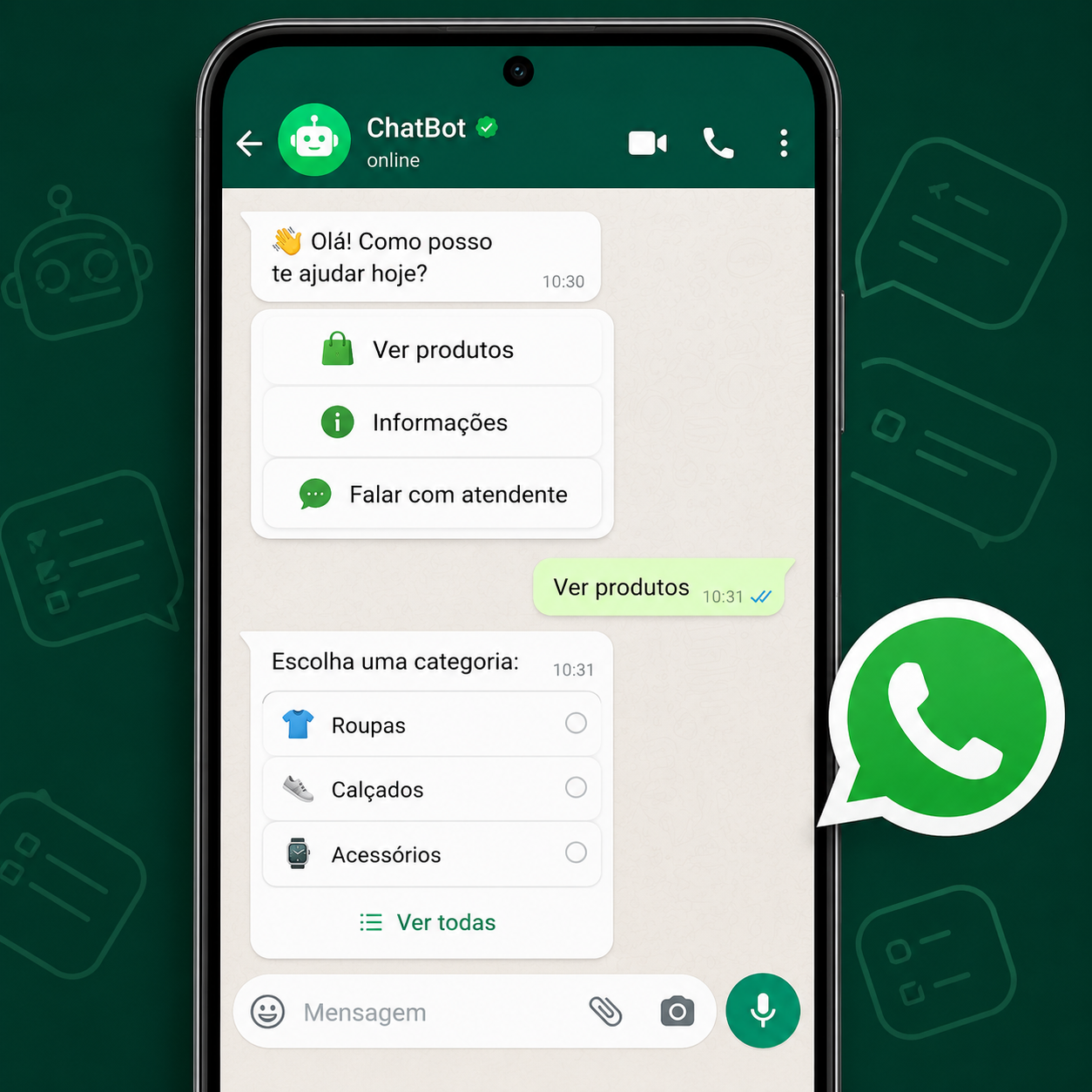 Chatbot com botões e listas clicáveis