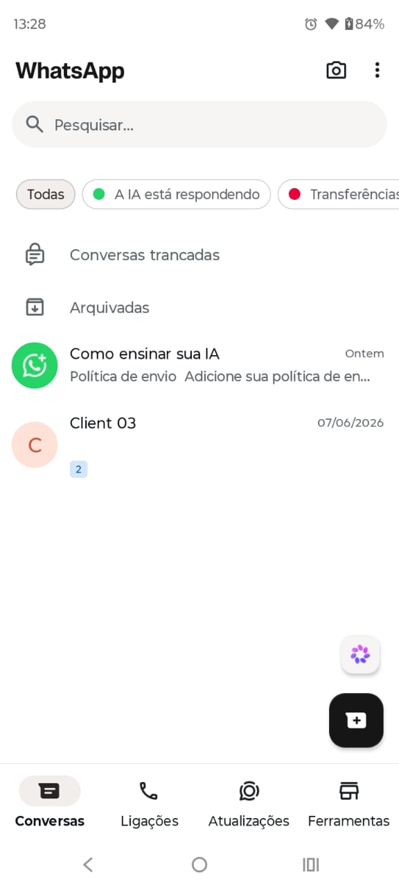 Passo 1 - Tela de Conversas com filtros de IA no WhatsApp Business