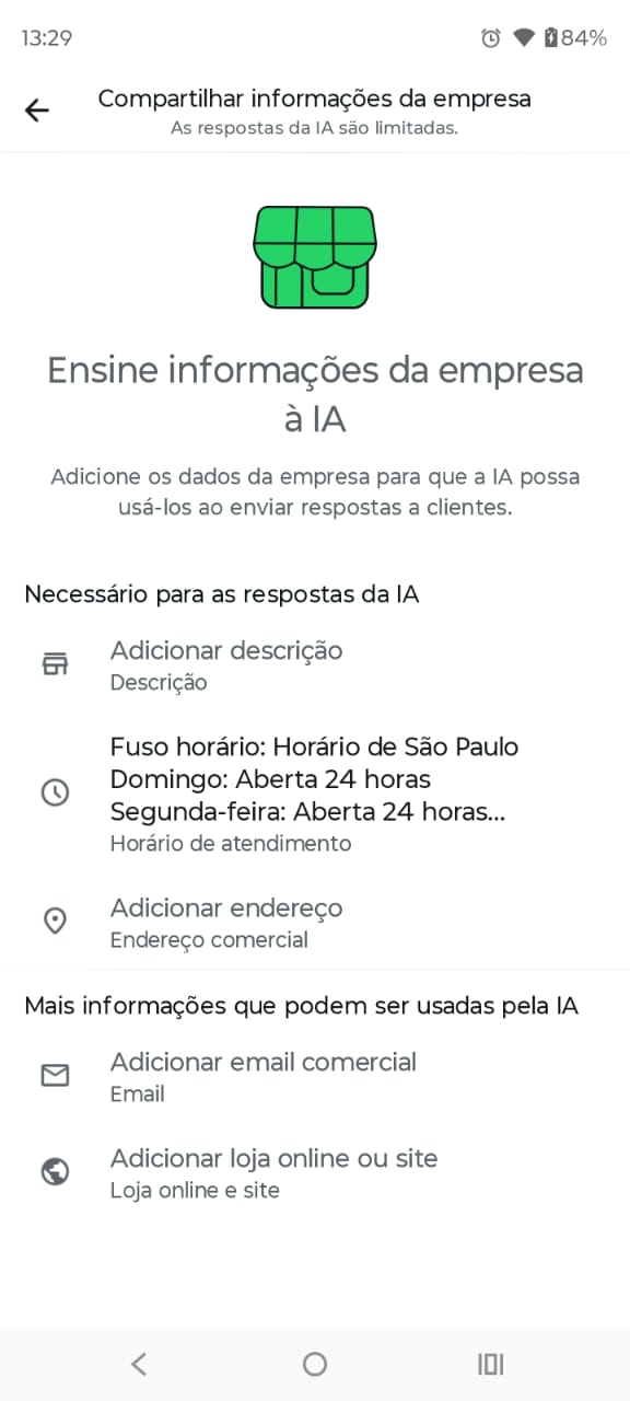Passo 4 - Compartilhar informações da empresa com a IA
