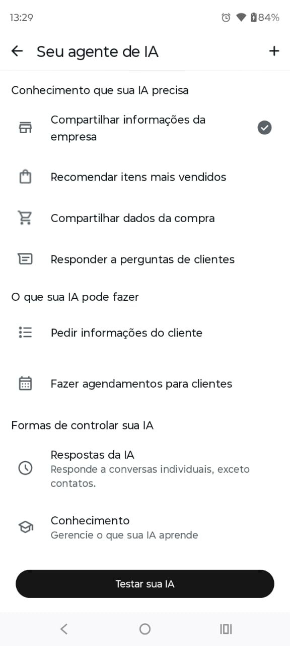 Passo 3 - Painel principal Seu agente de IA