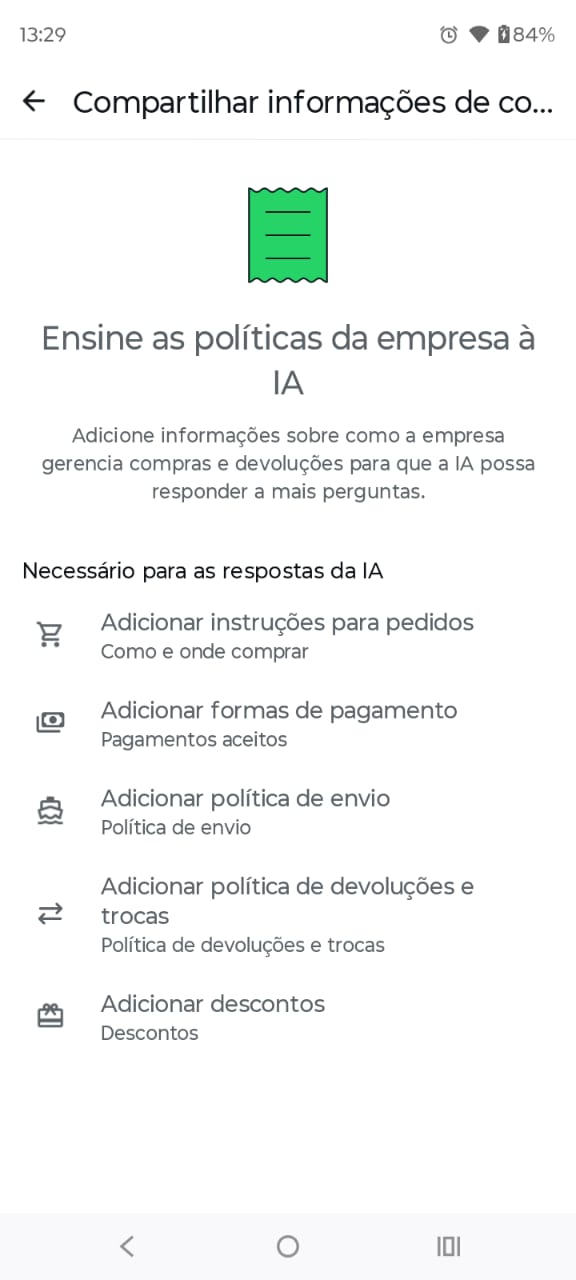 Passo 8 - Ensinar políticas da empresa à IA