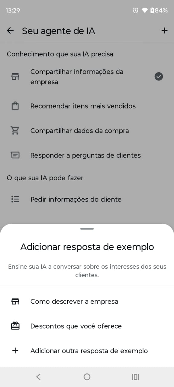 Passo 9 - Adicionar resposta de exemplo para treinar a IA