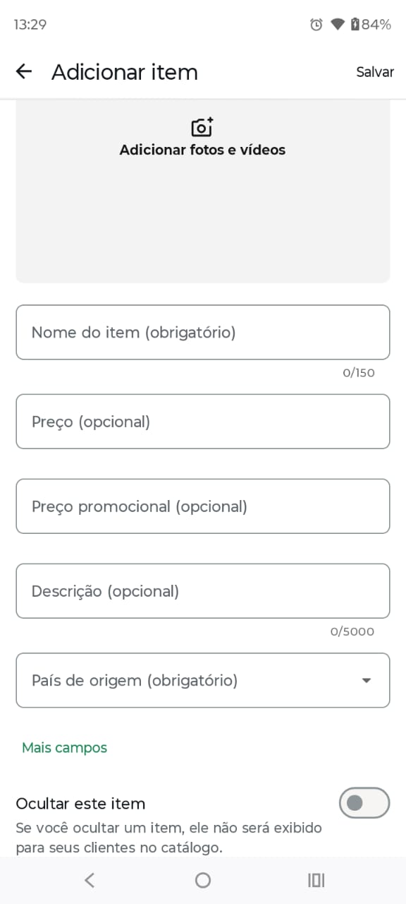 Passo 7 - Adicionar item ao catálogo com nome, preço e descrição
