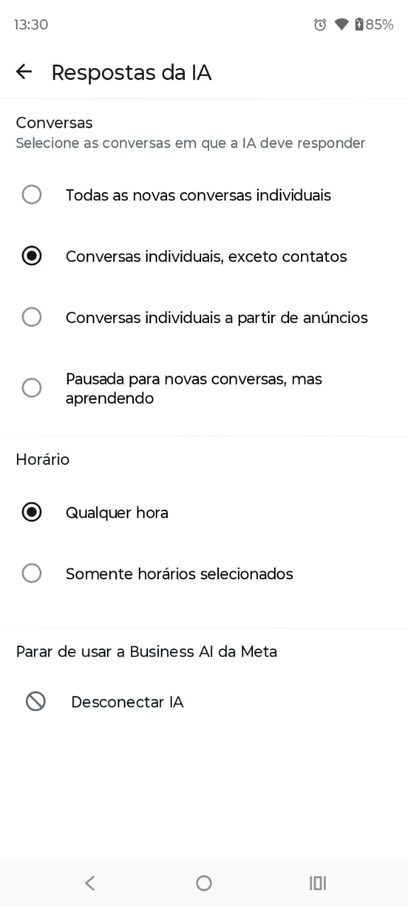 Passo 13 - Configurar respostas da IA e horário de atendimento