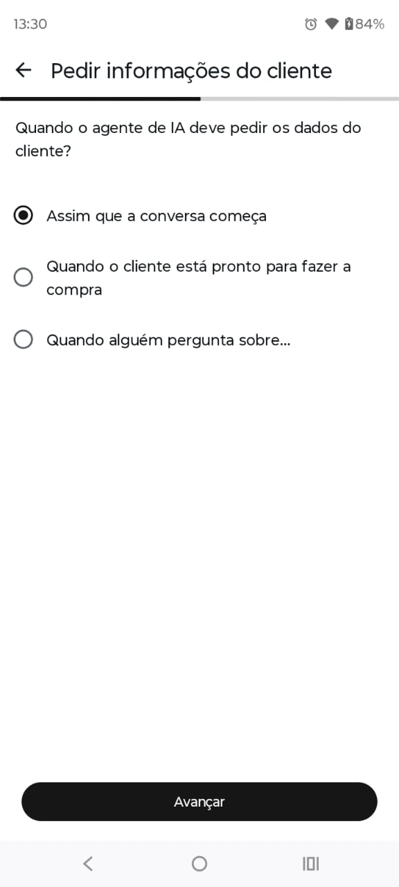 Passo 11 - Quando o agente deve pedir dados do cliente