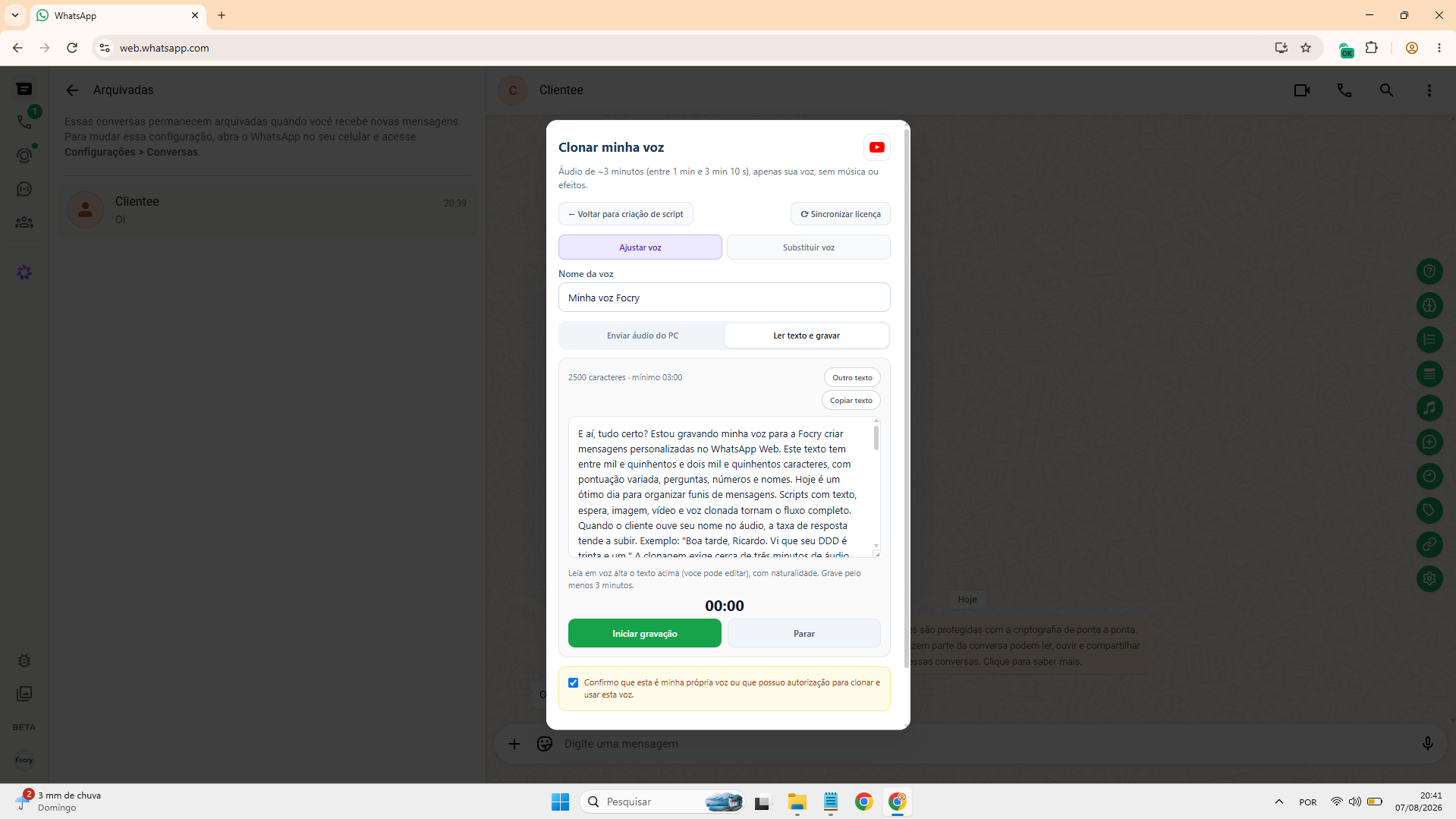 Passo 4 - Ler texto e gravar por 3 minutos