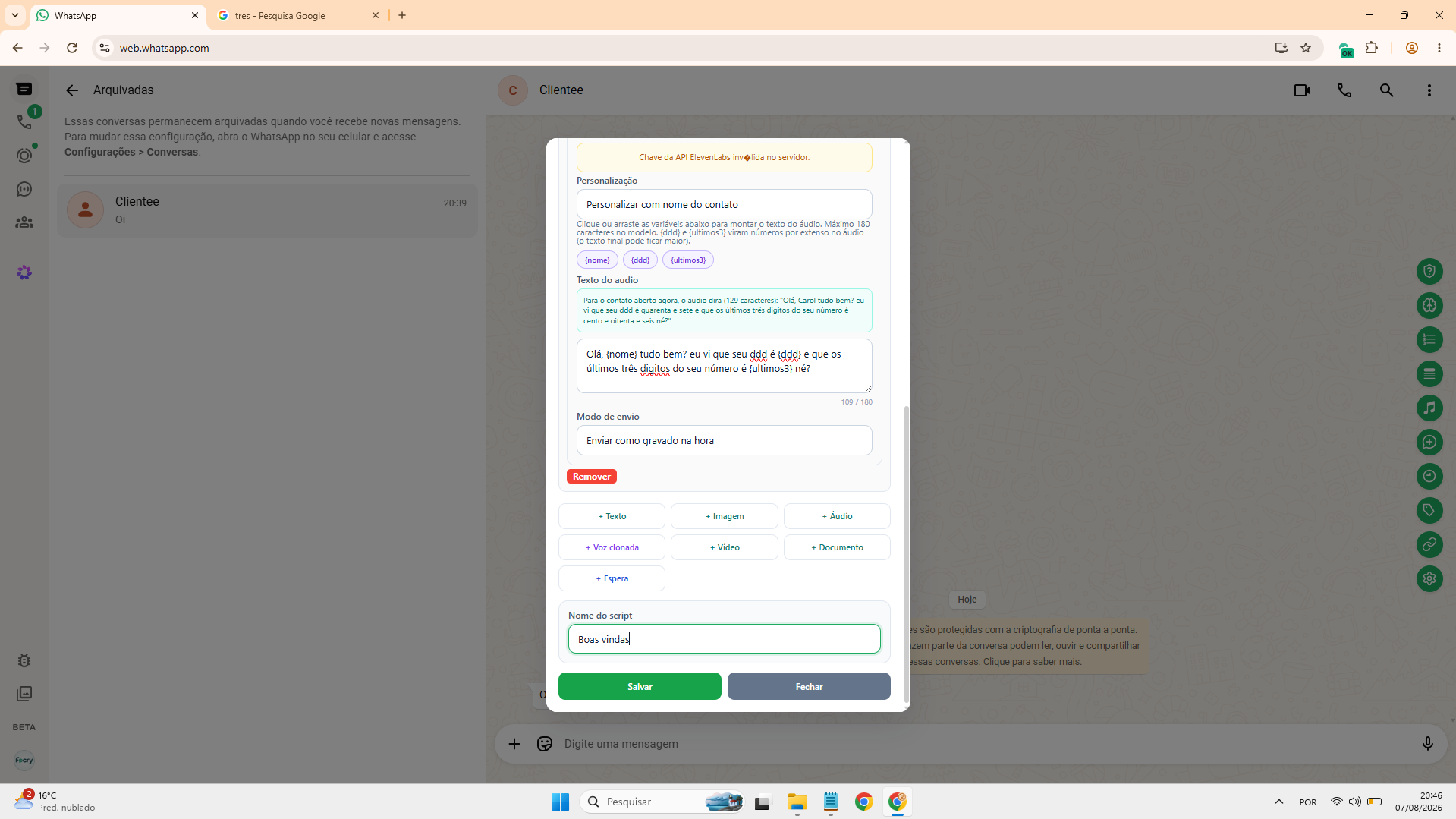 Passo 9 - Adicionar conteúdos e salvar o script